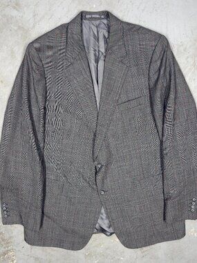 Bespoke Blazer Holland & Sherry Wool Sport Coat Glen Check Grey 46L